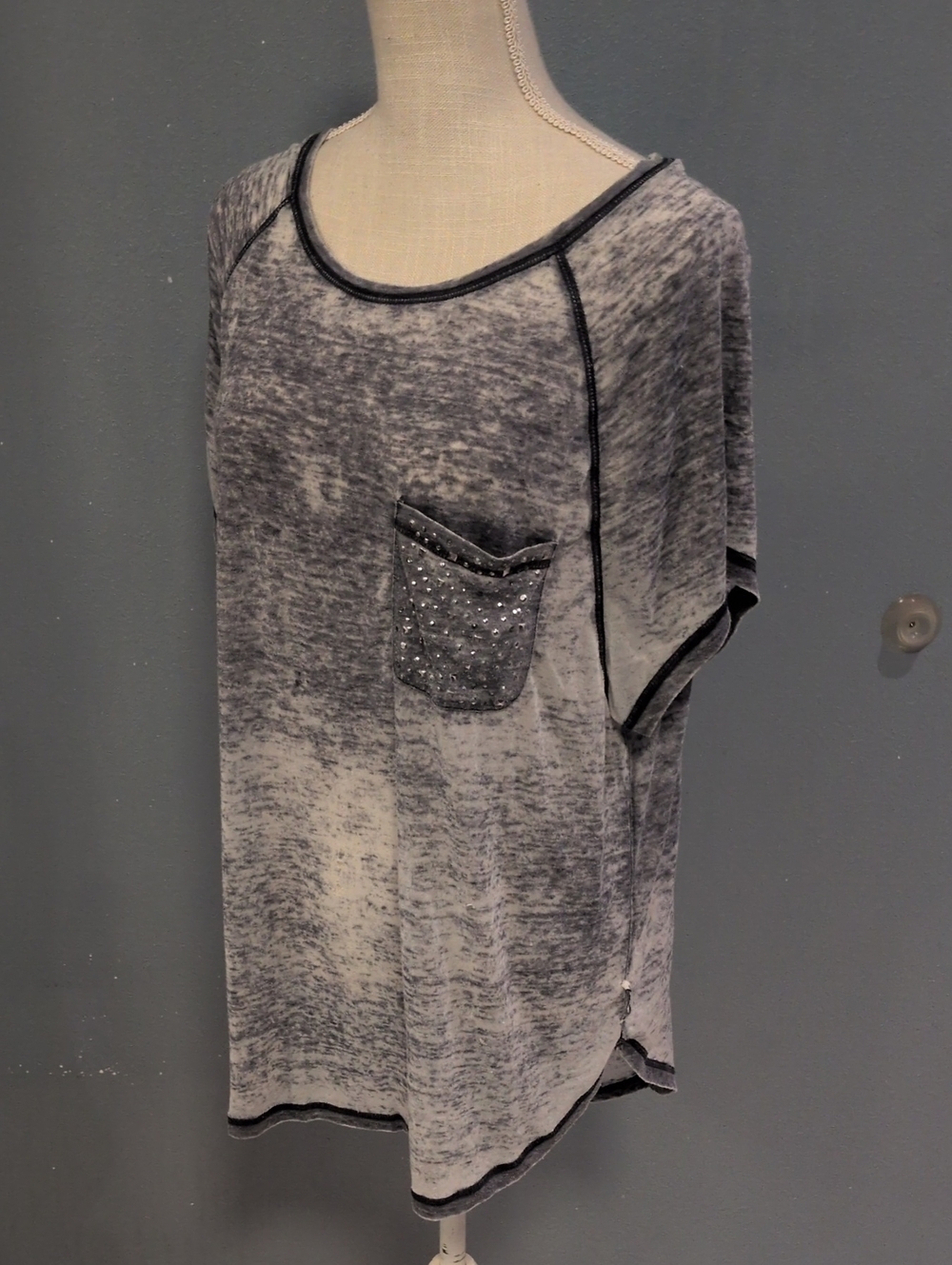 Seven7 Burnout Oversized Distressed Destroyed High-low Jeweled Cover Up Top